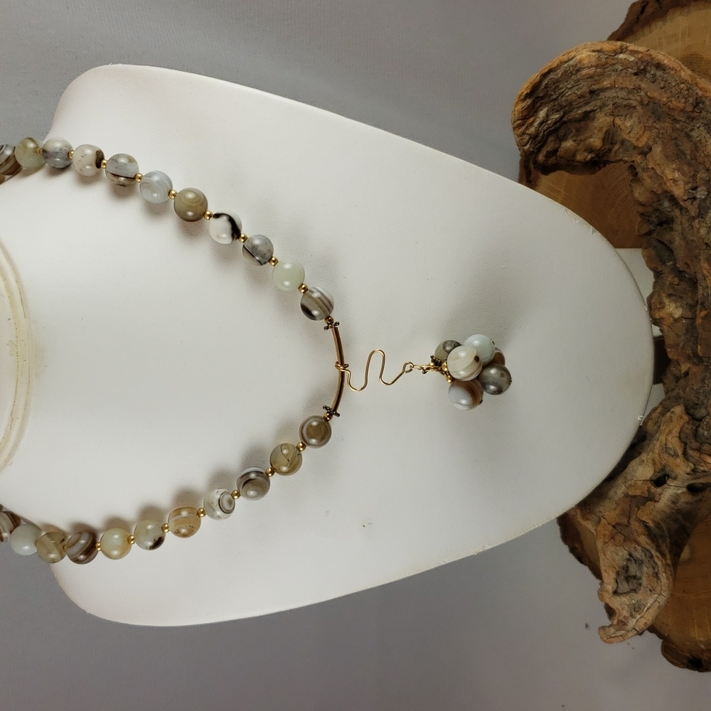 KGO Grey Striped Agate w/ 14kt GF Accents & Center Cluster Drop